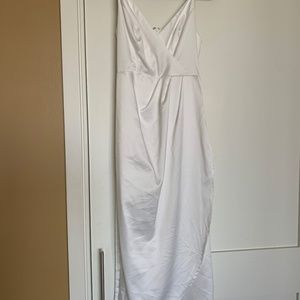 Lulus Joice white satin wrap midi dress